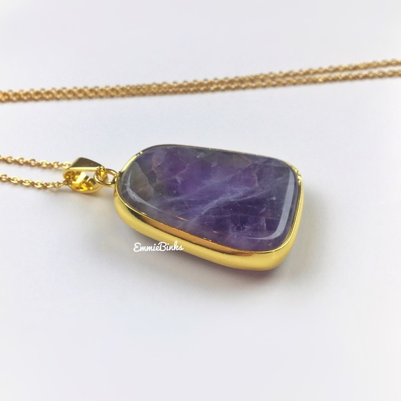 New Genuine Natural Amethyst Pendant Necklace - Amethyst Geometric Pendant - Picture 10 of 15